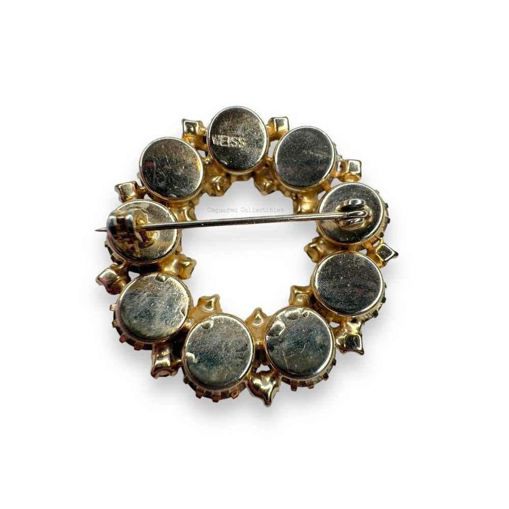 Weiss Brown Tan Topaz Aurora Borealis Crystal Brooch Clip On Earring Set Vintage - Picture 7 of 12